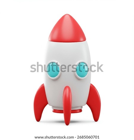 Playful 3D Rendering of a Red and White Rocket Ship