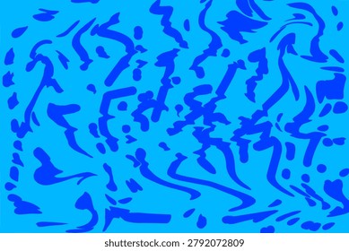 Playful abstract composition with dynamic dark blue organic shapes on bright cyan background. Modern decorative design perfect for textiles, digital backgrounds, packaging and creative branding