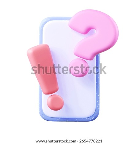 Playful exclamation and question marks on mobile screen for kids help or alert. 3D rendering
