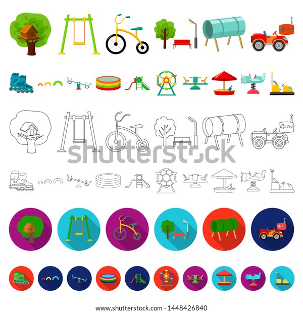 Playground, entertainment cartoon icons in
set collection for design. Attraction and equipment bitmap symbol
stock web
illustration.