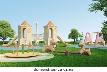 Playground park with pastel colour.3d rendering