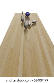 Playing Bowling, Pins Knocked Down By Blue Ball