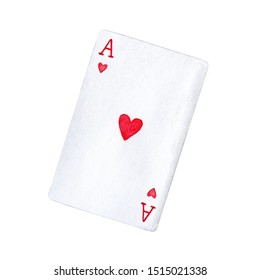 Playing Card Of Ace Of Hearts. Watercolor Illustration Isolated On White. Gambling Element For Logo, Icon, Packaging, Label Design. Symbol Of Game, Luck.