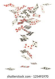 Playing Cards Falling Down On White Background