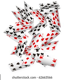 Playing Cards Falling Down On White Background