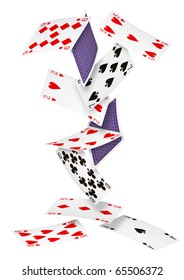 Playing Cards Falling Down On White Background