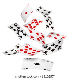 Playing Cards Falling On White Background