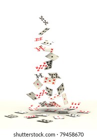 Playing Cards Falling On White Background