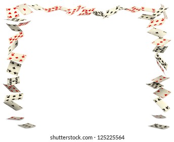 Playing Cards Frame Falling Down On White Background