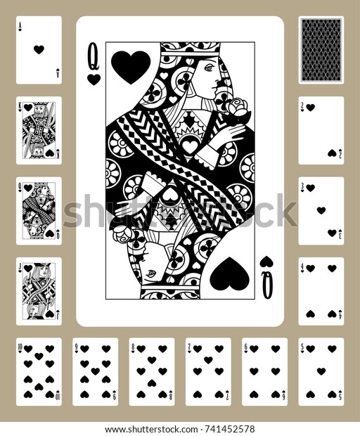 Playing Cards Hearts Suit Black White Stock Illustration 741452578