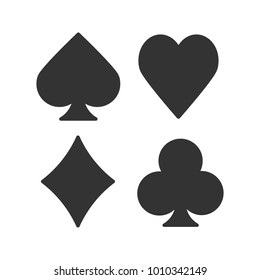 Playing cards suits glyph icon. Silhouette symbol. Spade, clubs, heart, diamond. Negative space. Raster isolated illustration