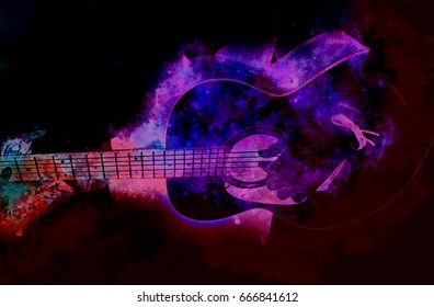 Playing guitar on watercolor background, Digital watercolor painting, Colorful background, Colorful painting, Colorful brushing - Powered by Shutterstock