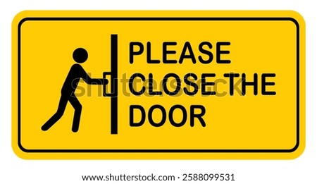 Please close the door. Vector information table of figure closing door and text.