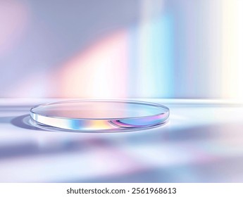 Plexiglas radiant backdrop, holographic, rendering with colorful reflection, futuristic backround