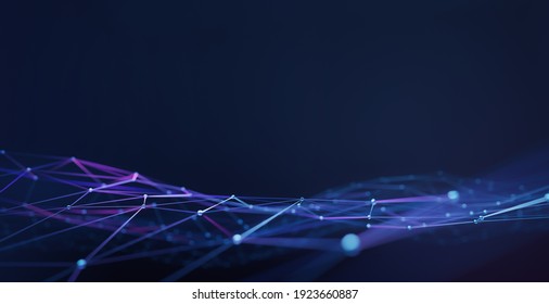 Plexus geometry or line and dot connection on dark blue background. Internet and communication technology design concept. 3d rendering