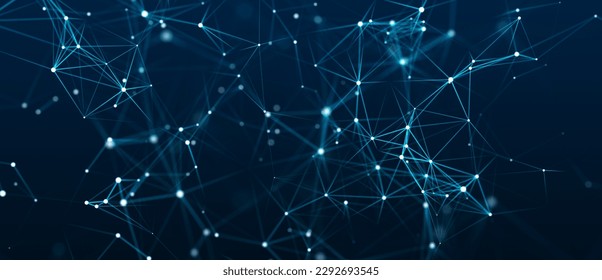 Plexus of lines and dots. Connected particles. Network geometry background. 3d rendering