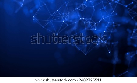 plexus on a blue background. Abstract neon connection of dots and lines on a dark background. Blue particles and polygons slowly fly, futuristic interweaving of digital data. Neural networks