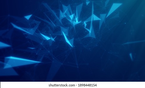 Plexus Technology Connection Business Background. 3D rendering. Plexus line with particle on gradient blue background.