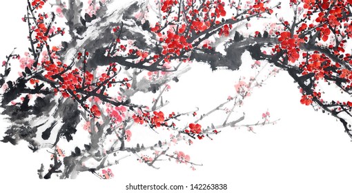 Plum Blossom On White Backgroundtraditional Chinese Stock Illustration ...