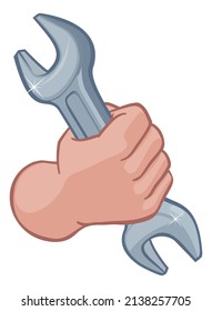 A Plumber Or Mechanic Cartoon Hand In A Fist Holding A Wrench Or Spanner