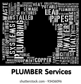 Plumber Services info-text (word cloud) composed in the shape of water drop - Powered by Shutterstock