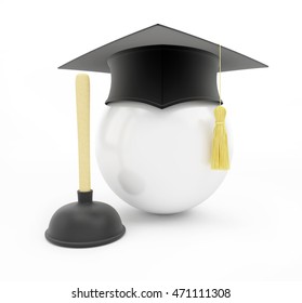 plumbers school graduation cap on white background. 3d Illustrations