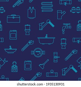Plumbing Equipments And Tools Seamless Pattern Background Include Of Toilet, Faucet, Bath And Pipe. Illustration