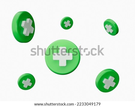 Plus or positive 3d icon falling isolated background 3d illustration