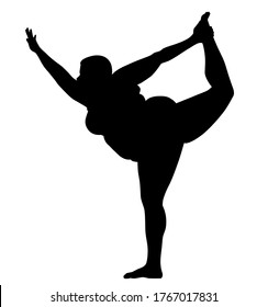 Plus Size Women. Fat / Chubby Woman Trains Sport Aerobics, Does Yoga. Silhouette