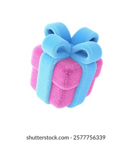 Plush Giftbox 3d render isolated on white background.