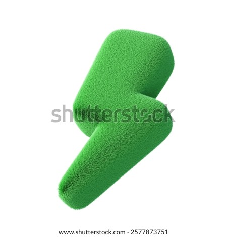 Plush lightning bolt isolated on white background. 3d design element.