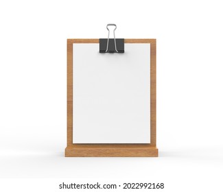 Plywood Table Tent With Binder Ready For Your Design Mockup Template Isolated On White Background, 3d Illustration.