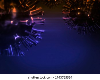 Pneumonia Sars Virus Background With Copy Space. Pandemic Covid 19 Under Medical Electron Microscope.