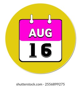 Png icon calendar day - 16 August. Days of the year. Png illustration flat style. Date day of month Sunday, Monday, Tuesday, Wednesday, Thursday, Friday, Saturday. Summer holidays spring August - Powered by Shutterstock