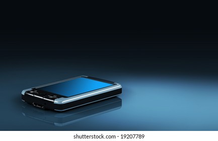 Pocket PC on dark background with copy space, 3d rendering