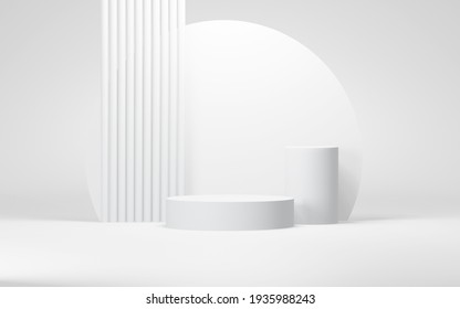 Podium Abstract Background. Geometric Shape.white Colors Scene. Minimal 3d Rendering. Scene With Geometrical Background. 3d Render