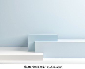 Podium in abstract blue composition, 3d render, 3d illustration