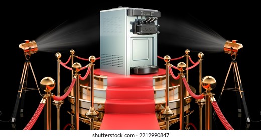 Podium With Commercial Ice Cream Machine, 3D Rendering Isolated On Black Background