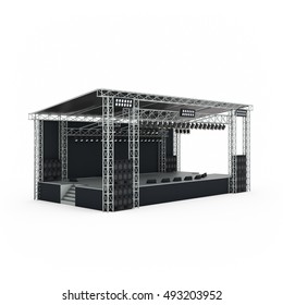 Podium Concert Stage, Perspective, Isolated 3d Rendering.