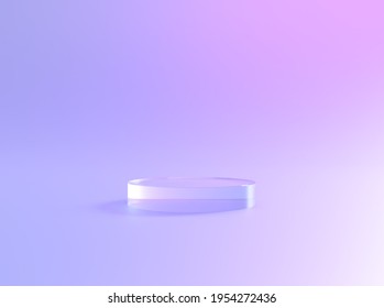Podium, crystal glass pedestal, background. Round 3d display stand and product presentation platform of transparent crystal glass