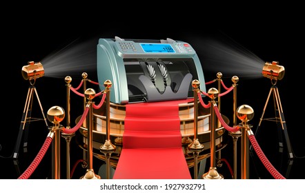 Podium With Currency Detector, 3D Rendering Isolated On Black Background