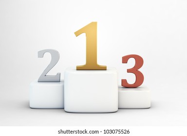 Podium With Golden, Silver And Bronze Numbers