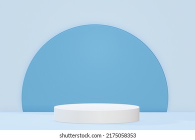 Podium Minimal And Blue Half Circle Backdrop Abstract Background , 3D Stage Podium Display Product , Stand To Showcase Products, Isolated On Blue Background , Illustration 3D Rendering