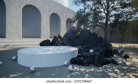 Podium On Sand Beach For Product Placement 3d Rendering