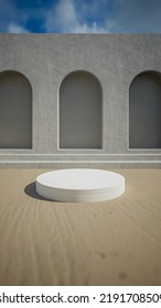 Podium On Sand Beach For Product Placement 3d Rendering