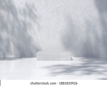 Podium for packaging presentation and cosmetic, shadow on wall.  Product display with white concrete texture , stone texture, Natural beauty pedestal in sunlight. realistic rendering. 3d illustration - Shutterstock ID 1881833926