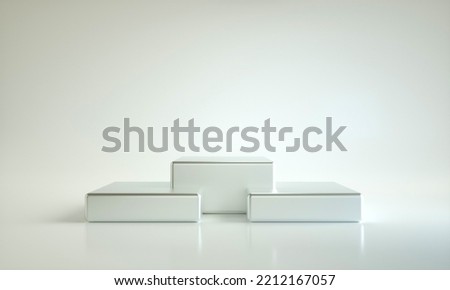 Podium, pedestal or platform, background for the presentation of cosmetic products. 3d podium. Place for ads. 3D rendering podium geometry with elements. Product presentation blank podium.
