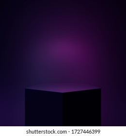 Podium Pentagon Neon Black Light Futuristic, Background 3d Render