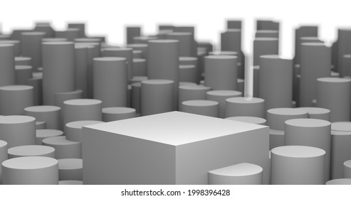 Podium Product Depth Of Field Tubes Grey Background Stand 3D Illustration 