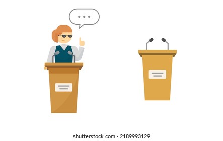 Podium Public Icon Isolated And President Woman Leader On Pulpit Rostrum Speaking Graphic, Teacher Lecturer Or Academic Professor Female Girl Person On Press Conference, Political Debate